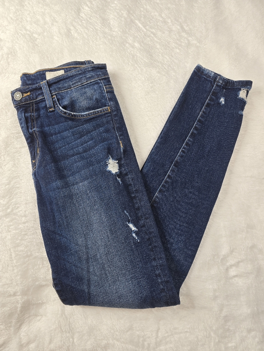 Bridge by GLY High Rise Ankle Skinny Jeans Size 27 Dark Wash Distressed Stretch